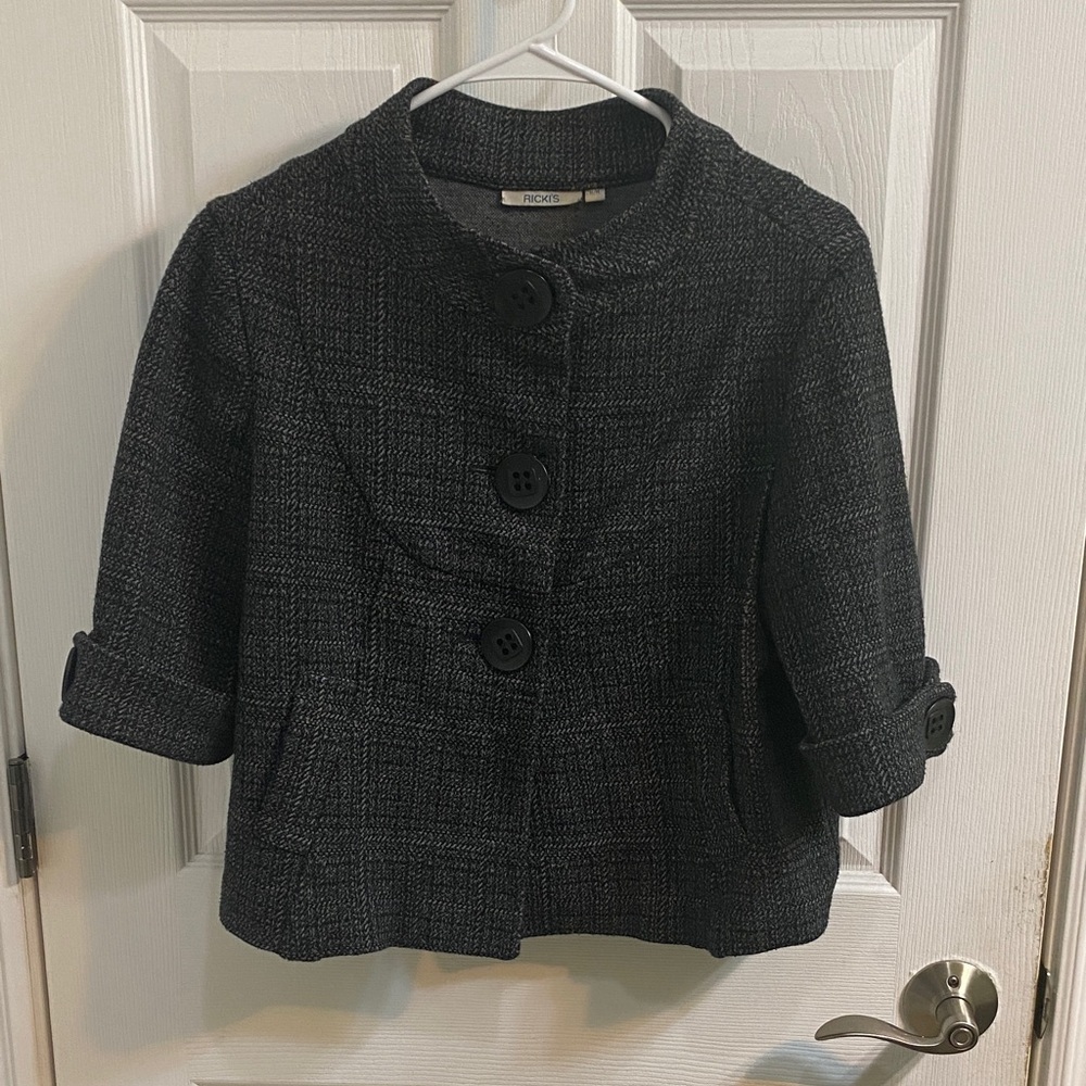 Ricki’s Bolero Cropped Blazer Jacket 3/4 Sleeve Black Grey Women’s Size Medium